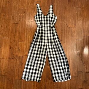 No.6 Store Black and White Checkered Tie Back Wide Leg Jumpsuit Sz 4
